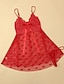 billiga grundläggande nattklänningar-Dam Spetsklänning Slipklänning Mini klänning Sexig Ledigt Spets Ihålig Hjärta V-hals Vardagsrum Rubinrött 2023 S M L XL