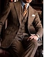 preiswerte Anzüge-Herren-Tweed-Vintage-Hochzeitsanzüge, 3-teilig, Übergröße, einfarbig, maßgeschneiderte Passform, einreihig, zwei Knöpfe, Braun, Burgunderrot, Blau, Schokolade, 2024