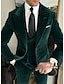 cheap Suits-Burgundy Green Men&#039;s Velvet Wedding Suits 3 Piece Solid Colored Tailored Fit Single Breasted One-button 2024