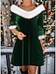 abordables Vestidos de fiesta-Mujer Vestido de terciopelo Vestido de Fiesta vestido de plumas Terciopelo Escote en Pico Manga Larga Bloque de color Mini vestido Navidad Vino Verde Trébol Primavera Invierno