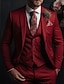 abordables Costumes Homme-Costumes de bal pour hommes rouges, costumes de mariage 3 pièces, couleur unie, coupe slim, simple boutonnage, deux boutons, 2024