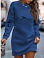 cheap Print Sweatshirt &amp; Hoodie Dresses-Women&#039;s Sweatshirt Dress Casual Dress Mini Dress Warm Fashion Outdoor Vacation Going out Crew Neck Print Horse Regular Fit White Red Blue S M L XL XXL