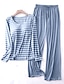 cheap Graphic Sleepwear-Women&#039;s Loungewear Sets 2 Pieces Stripe Fashion Casual Comfort Street Daily Date Polyester Breathable Crew Neck Long Sleeve Pant Summer Spring Black Pink