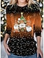 cheap Women&#039;s T-shirts-Women&#039;s T shirt Tee Christmas Shirt Santa&#039;s Helper Yellow Red Blue Print Long Sleeve Christmas Weekend Festival / Holiday Round Neck Regular Fit Spring &amp;  Fall