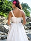 cheap Wedding Dresses-Beach Open Back Wedding Dresses Court Train A-Line Regular Straps One Shoulder Chiffon With Sash / Ribbon Beading 2023 Summer Bridal Gowns