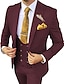 cheap Suits-Black Red Burgundy Men&#039;s Wedding Homecoming Suits 3 Piece Solid Colored Tailored Fit Single Breasted One-button 2024