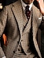 cheap Suits-Khaki Men&#039;s Plaid Checkered Wedding Suits 3 Piece Tailored Fit Single Breasted Two-buttons 2024