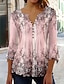 cheap Women&#039;s Blouses &amp; Shirts-Women&#039;s Shirt Blouse Floral Casual Holiday Button Print Pink 3/4 Length Sleeve Basic Round Neck