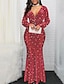 cheap Plus Size Party Dresses-Women‘s Plus Size Curve Party Dress Print V Neck Ruched Long Sleeve Fall Winter Prom Dress Maxi long Dress Party Daily Dress