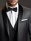 tanie Garnitury smokingowe-Czarne męskie garnitury na studniówkę smokingi na wesele 3-częściowe szalowy kołnierz jednokolorowe plus rozmiar dopasowany krój jednorzędowy zapinany na jeden guzik 2024