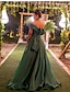 cheap Evening Dresses-A-Line Evening Gown Red Green Dress Wedding Guest Prom Sweep / Brush Train Short Sleeve One Shoulder Organza with Ruched Slit 2024