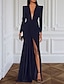 זול שמלות ערב-שמלת ערב בשמלה שחורה אלגנטית בשמלה במידות גדולות שמלת טאטוא/מברשת רשמית בד מתיחה שרוולים ארוכים צווארון V עם שסע קפלים 2023