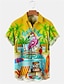 abordables camisas hawaianas de solapa para hombre-Foco Multicolor Flamencos Bandera Hawaiano Hombre Camisa Exterior Navidad Calle Otoño Cuello Vuelto Manga Corta Amarillo Verde Trébol S M L Camisa