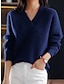 cheap Sweaters-Women&#039;s Pullover Sweater Jumper V Neck Ribbed Knit Polyester Oversized Fall Winter Regular Outdoor Daily Going out Stylish Casual Soft Long Sleeve Solid Color Navy Blue Blue Camel S M L