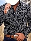 abordables camisas occidentales de los hombres-Hombre Camisa Estampados Cuello Vuelto Negro Exterior Calle Manga Larga Estampado Abotonar Ropa Moda Ropa de calle Design Casual