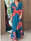 cheap Print Dresses-Women&#039;s Leaf Ruffle Button V Neck Long Dress Maxi Dress Daily Vacation 3/4 Length Sleeve Fall Winter