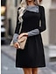 ieftine rochii simple-Pentru femei Rochie casual Rochie Mini Peteci Buton Muncă Zilnic Dată Modă Modern Rever Manșon Lung Negru Culoare
