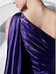 cheap Evening Dresses-A-Line Elegant Dress Holiday Cocktail Party Floor Length Sleeveless One Shoulder Charmeuse with Beading Draping 2023