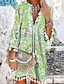 Χαμηλού Κόστους Print Φορέματα-Γυναικεία Φόρεμα Boho Μίνι φόρεμα Ρουμπίνι Θαλασσί Πράσινο του τριφυλλιού 3/4 Μήκος Μανικιού Φλοράλ Στάμπα Καλοκαίρι Άνοιξη Λαιμόκοψη V Μοντέρνα Διακοπές 2023 Τ M L XL XXL XXXL