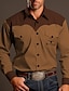 זול חולצות מערביות לגברים-קאובוי וינטאג&#039; סגנון מערבי בגדי ריקוד גברים חולצה חולצה מערבית בָּחוּץ רחוב יום יומי\קז&#039;ואל סתיו חורף צווארון מתקפל שרוול ארוך חום חאקי S M L חולצה