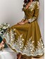 abordables Robes à motifs-Femme Robe d&#039;hiver Robe Trapèze Floral Imprimer Col V Robe mi-longue Soirée du quotidien Manches 3/4 Automne Hiver