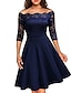 Χαμηλού Κόστους Πάρτι Φορέματα-Γυναικεία Φόρεμα Φόρεμα για πάρτυ Δαντέλα Κουρελού Ώμοι Έξω Μισό μανίκι Μίντι φόρεμα Γάμου Διακοπές Κρασί Σκούρο μπλε Άνοιξη Χειμώνας