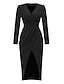 Χαμηλού Κόστους Πάρτι Φορέματα-Γυναικεία Μαύρο φόρεμα Φόρεμα για πάρτυ Επίσημο ένδυμα Σουρωτά Σκίσιμο Λαιμόκοψη V Μακρυμάνικο Γενέθλια Ασημί Μαύρο Άνοιξη Χειμώνας