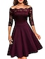 cheap Party Dresses-Women&#039;s Lace Dress Party Dress Lace Patchwork Off Shoulder Half Sleeve Midi Dress Wedding Vacation Wine Dark Blue Spring Winter