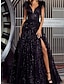 Χαμηλού Κόστους Βραδινά Φορέματα-Γραμμή Α Βραδινά φορέματα Κομψό Φόρεμα Επίσημο Ουρά Κοντομάνικο Λαιμόκοψη V Με πούλιες με Φτερό Πούλιες 2024