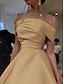 cheap Evening Dresses-A-Line Evening Gown Elegant Dress Formal Red Green Dress Floor Length Short Sleeve Illusion Neck Satin with Ruched Beading 2024