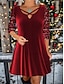 Χαμηλού Κόστους Πάρτι Φορέματα-Γυναικεία Βελούδινο Φόρεμα Φόρεμα με παγιέτες Φόρεμα για πάρτυ Βελούδο Πούλιες Με κοψίματα Λαιμόκοψη V Μακρυμάνικο Ριγέ Μίνι φόρεμα Χριστούγεννα Γενέθλια Κρασί Χειμώνας