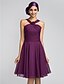 cheap Bridesmaid Dresses-A-Line Princess Halter Knee Length Chiffon Bridesmaid Dress with Flower Ruched Criss Cross by LAN TING BRIDE®