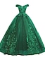Χαμηλού Κόστους Φορέματα Δεκάτων Πέμπτων Γενεθλίων-φόρεμα μπάλα quinceanera φόρεμα πριγκίπισσας κόκκινο πράσινο φόρεμα quinceanera αμάνικο από τους ώμους πολυεστέρας με απλικέ 2024