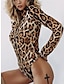 cheap Graphic Jumpsuit-Women&#039;s Bodysuit High Waist Leopard Round Neck Active Daily Holiday Slim Long Sleeve Khaki S M L Fall