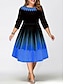 cheap Party Dresses-Women&#039;s Plus Size Party Dress Cocktail Dress Print Crew Neck 3/4 Length Sleeve Ombre Midi Dress Office Vacation Red Blue Spring Winter