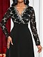 cheap Party Dresses-Women‘s Black Dress Prom Dress Party Dress Long Dress Maxi Dress Black Long Sleeve Lace Spring Fall Winter V Neck Fashion Wedding Guest Evening Party Black Cocktail Dress