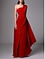 Χαμηλού Κόστους Βραδινά Φορέματα-βραδινό φόρεμα με θήκη κόκκινο πράσινο φόρεμα κομψό φόρεμα επίσημο sweep / πινέλο τρένο αμάνικο σιφόν ελαστικό με έναν ώμο με πιέτες ρουχ 2024