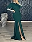 Χαμηλού Κόστους Βραδινά Φορέματα-Τρομπέτα / Γοργόνα Βραδινά φορέματα Κομψό Φόρεμα Επίσημο Επισκέπτης γάμου Μακρύ Μακρυμάνικο Ζιβάγκο Μαύρο φόρεμα Ύφασμα Stretch με Πούλιες 2024