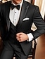 cheap Tuxedo Suits-Black Men&#039;s Prom Suits Wedding Party Evening Tuxedos 3 Piece Solid Colored Peak Plus Size Tailored Fit Single Breasted One-button 2024