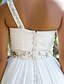 cheap Wedding Dresses-Beach Open Back Wedding Dresses Court Train A-Line Regular Straps One Shoulder Chiffon With Sash / Ribbon Beading 2023 Summer Bridal Gowns