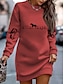 cheap Print Sweatshirt &amp; Hoodie Dresses-Women&#039;s Sweatshirt Dress Casual Dress Mini Dress Warm Fashion Outdoor Vacation Going out Crew Neck Print Horse Regular Fit White Red Blue S M L XL XXL