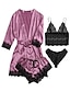 billige Nattøj til kvinder-kvinders blonder satin silke pyjamas sæt 4 stykker ren farve enkel afslappet blødt hjem daglig seng satin åndbar v wire langærmede shorts sommer forår sort pink