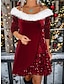 abordables Vestidos de fiesta-Mujer Vestido de terciopelo Vestido de Lentejuelas Vestido de Fiesta Terciopelo Lentejuelas Retazos Manga Larga Mini vestido Navidad Vacaciones Vino Invierno