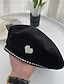 cheap Women&#039;s Hats-Faux Pearl Heart Decor Beret Elegant Solid Color Beret Hats Classic French Style Painter Cap For Women