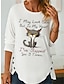 billige T-skjorter til kvinner-Dame T skjorte Katt Bokstaver Helg Trykt mønster Hvit Langermet Festival / høytid Morsom Rund hals Vår &amp; Vinter