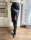 זול חצאיות פשוטות-בגדי ריקוד נשים חצאית גוף מלא מידי מותניים גבוהים חצאיות קצוות מפוצלים אחיד רחוב יומי חורף עור מלאכותי אופנתי סקסי שחור