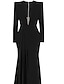 voordelige Avondjurken-A-lijn avondjurk elegante zwarte jurk Grote maten jurk formeel sweep / brush train lange mouw v-hals stretchstof met plooien split 2023