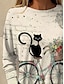 billige T-skjorter til kvinner-Dame T skjorte Katt Blonde Trykt mønster Daglig Helg Mote Langermet Firkantet hals Hvit Vår &amp; Vinter