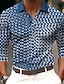 cheap Men&#039;s Button Up Polos-Plaid Geometry Men&#039;s Abstract 3D Print Outdoor Casual Daily Streetwear Polyester Long Sleeve Turndown Polo Shirts White Blue Fall &amp; Winter S M L Micro-elastic Lapel Polo