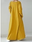 Χαμηλού Κόστους απλά φορέματα-Γυναικεία Μαύρο φόρεμα Μακρύ Φόρεμα Μάξι Φόρεμα Βαμβάκι Σουρωτά Καθημερινά Ημερομηνία Μοντέρνα Κομψό στυλ street Λαιμόκοψη V Μακρυμάνικο Μαύρο Κίτρινο Καφέ Χρώμα